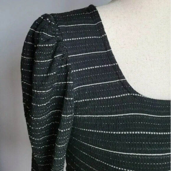 LOFT, New, Black Sparkle Puff Sleeve Square Neck Stretch Knit Top Size Medium - Picture 5 of 12